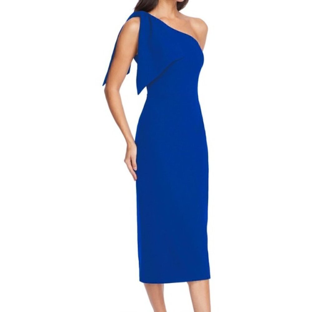 New Dress the Population Tiffany One-Shoulder Midi Dress Electric Blue- Sz Large